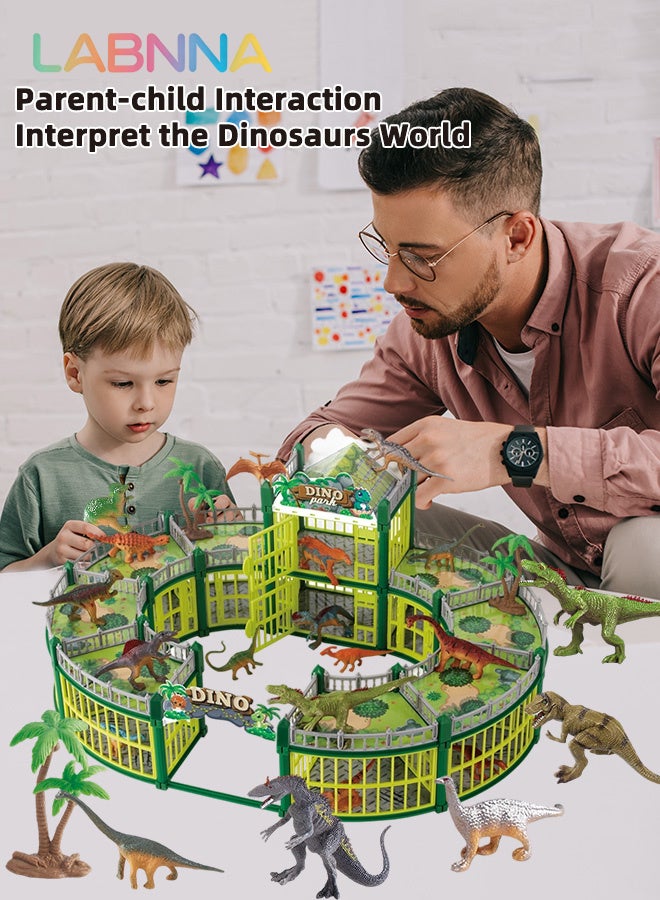 LABNNA 215PCS Dinosaur Building Set, Dinosaur Toys Kit with 18 Dinosaur Figures, Creative Dino Park Playset, Dinosaur-themed Dollhouse, DIY Dino Themed Craft Kit, Fun Interactive Toys, Ideal Gift for Kids, 52*40*23cm - Image 2
